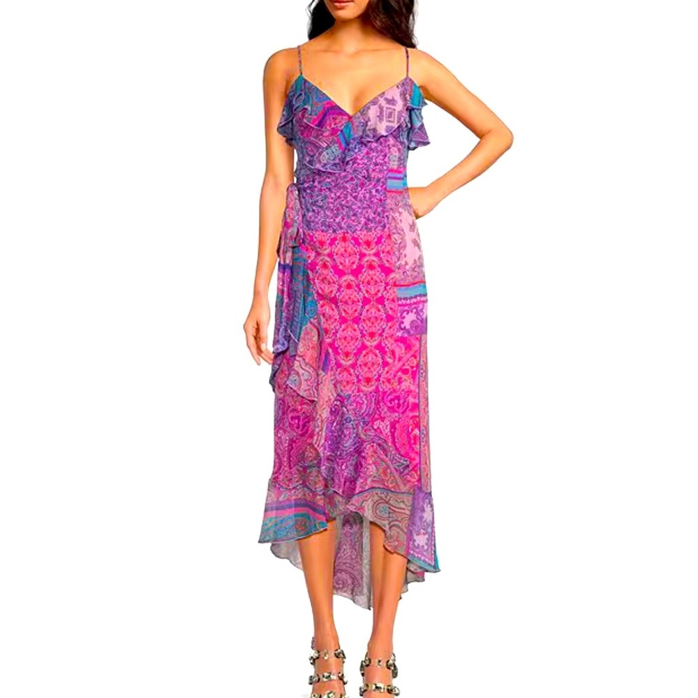 Gianni Bini x DANNIJO Crinkle Chiffon V Neck Wrap Dress NWT Size XS